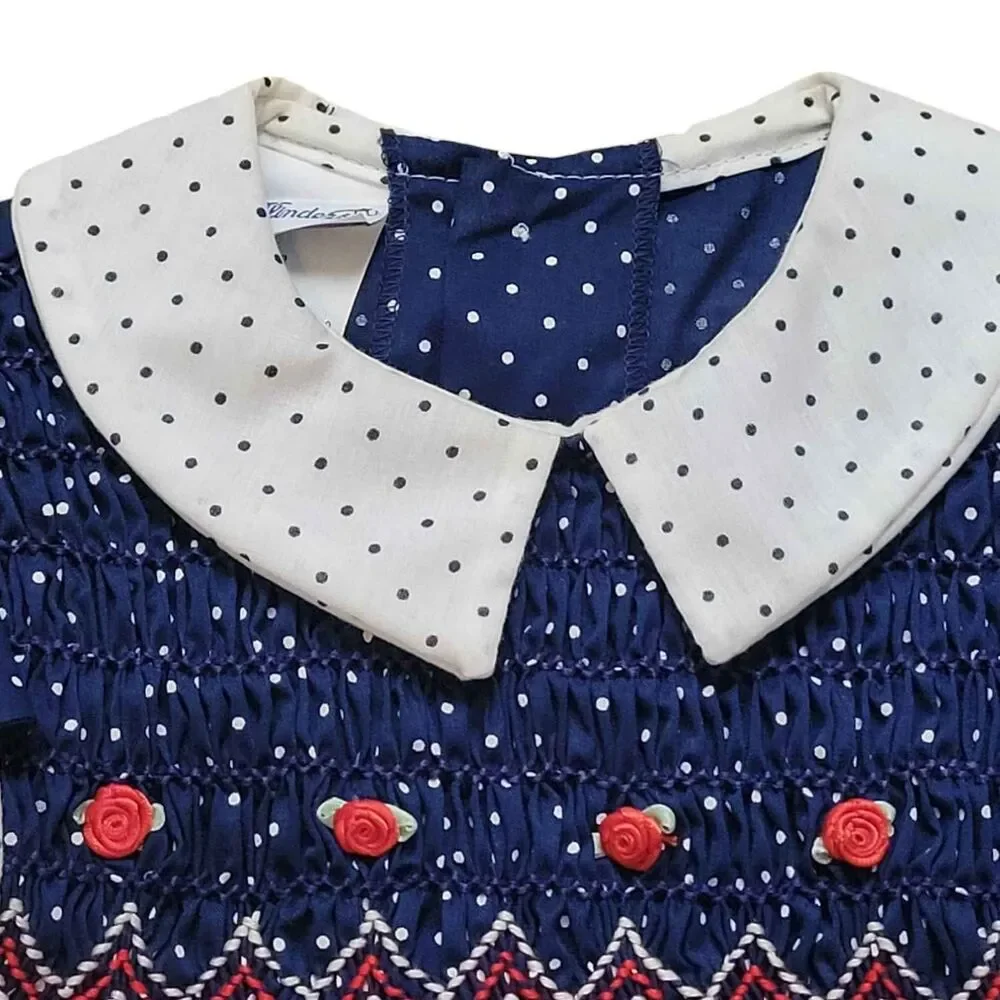 Vintage Girls Size 4 Polly Flinders Smocked Dress Long Sleeve